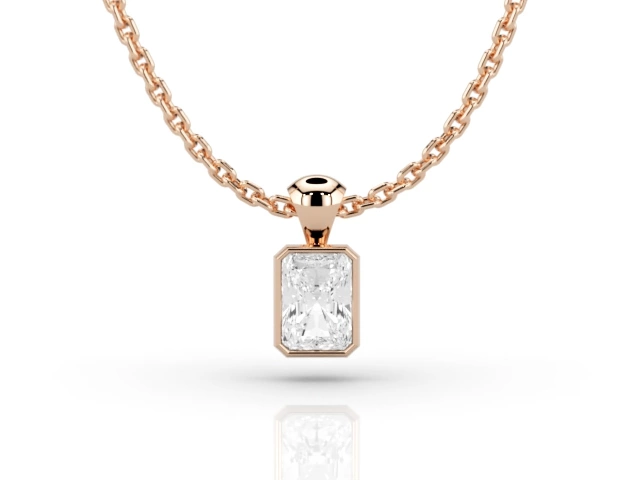 Bezel-Set Diamond Pendant Radiant-Cut Diamond 100% Recycled, Hallmarked 18ct. Rose Gold