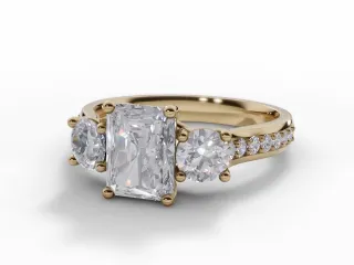 Diamond 3 Stone Engagement Ring Grain-Set Diamond Band Certified Radiant-Cut Diamond 100% Recycled, Hallmarked 18ct. Yellow Gold