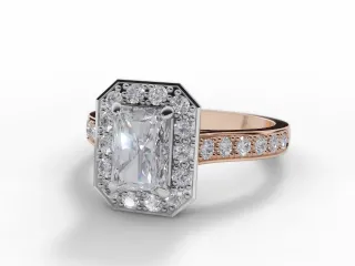 Diamond Halo Engagement Ring Grain-Set Diamond Band Certified Radiant-Cut Diamond 100% Recycled, Hallmarked 18ct. Rose and White Gold