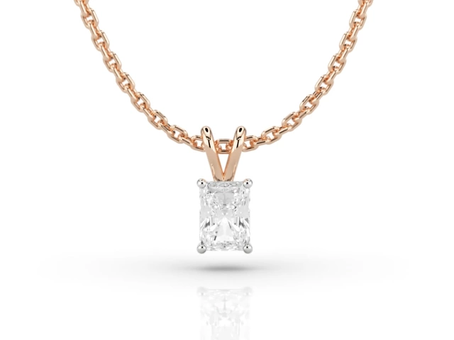 Claw-Set Diamond Pendant Certified  Radiant-Cut Diamond 100% Recycled, Hallmarked 18ct. Rose Gold