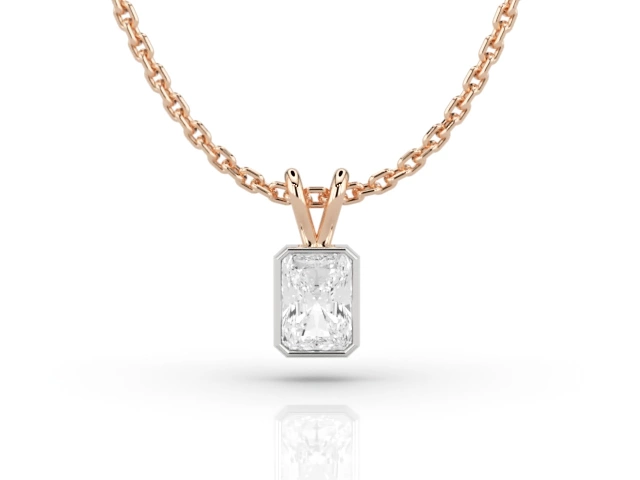 Bezel-Set Diamond Pendant with Radiant-Cut Diamond 100% Recycled, Hallmarked 18ct. Rose Gold