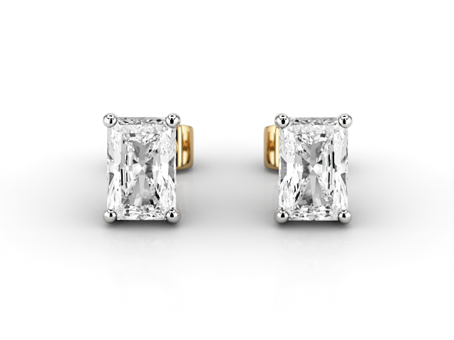 4-Claw Earrings Certified  Radiant-Cut Diamonds 100% Recycled, Hallmarked 18ct. Yellow & White Gold