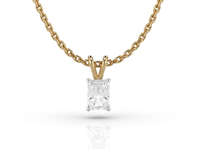 Claw-Set Diamond Pendant Certified  Radiant-Cut Diamond 100% Recycled, Hallmarked 18ct. Yellow and White Gold