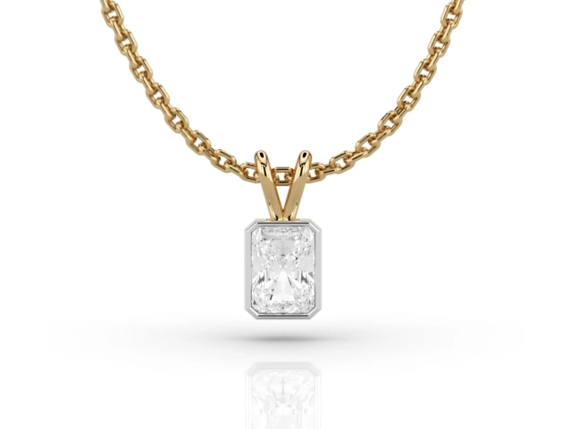 Bezel-Set Diamond Pendant with Radiant-Cut Diamond 100% Recycled, Hallmarked 18ct. Yellow and White Gold