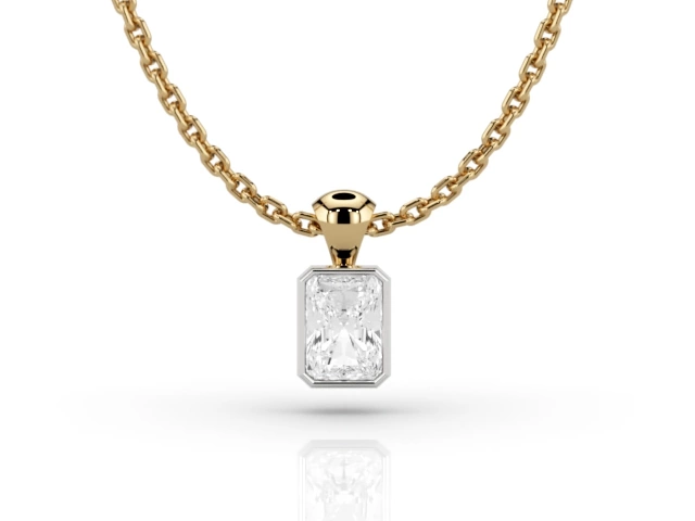 Bezel-Set Diamond Pendant Radiant-Cut Diamond 100% Recycled, Hallmarked 18ct. Yellow and White Gold