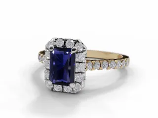 Blue Sapphire & Diamond Engagement Ring Micro Pavé Diamond-Set Band Radiant-Cut Coloured Stone 100% Recycled, Hallmarked 18ct. Yellow Gold