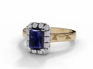 Blue Sapphire & Diamond Engagement Ring Plain Polish Band Radiant-Cut Coloured Stone 100% Recycled, Hallmarked 18ct. Yellow Gold