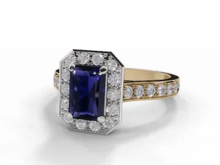 Blue Sapphire & Diamond Engagement Ring Grain-Set Diamond Band Radiant-Cut Coloured Stone 100% Recycled, Hallmarked 18ct. Yellow Gold