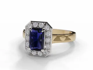 Blue Sapphire & Diamond Engagement Ring Plain Polish Band Radiant-Cut Coloured Stone 100% Recycled, Hallmarked 18ct. Yellow Gold