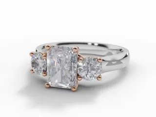 Diamond 3 Stone Engagement Ring Plain Polish Band Certified Radiant-Cut Diamond 100% Recycled, Hallmarked 18ct. White and Rose Gold