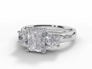 Diamond 3 Stone Engagement Ring Plain Polish Band Certified Radiant-Cut Diamond 100% Recycled, Hallmarked 18ct. White Gold and Platinum