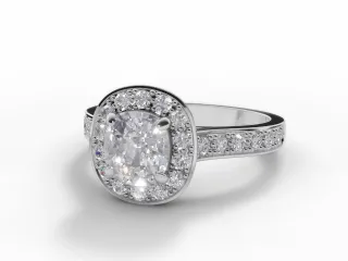 Diamond Halo Engagement Ring Grain-Set Diamond Band Certified Cushion-Cut Diamond 100% Recycled, Hallmarked Platinum