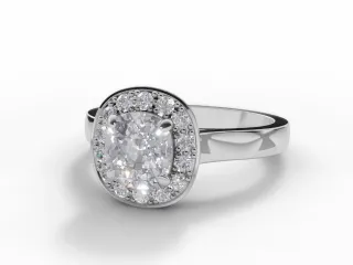 Diamond Halo Engagement Ring Plain Polish Band Certified Cushion-Cut Diamond 100% Recycled, Hallmarked 18ct. White Gold