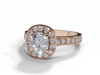 Diamond Halo Engagement Ring Grain-Set Diamond Band Certified Cushion-Cut Diamond 100% Recycled, Hallmarked 18ct. Rose Gold