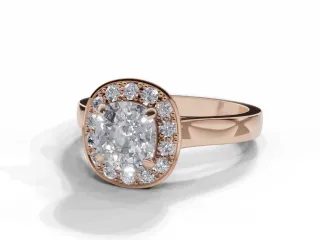 Diamond Halo Engagement Ring Plain Polish Band Certified Cushion-Cut Diamond 100% Recycled, Hallmarked 18ct. Rose Gold