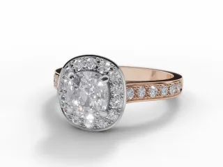 Diamond Halo Engagement Ring Grain-Set Diamond Band Certified Cushion-Cut Diamond 100% Recycled, Hallmarked 18ct. Rose and White Gold
