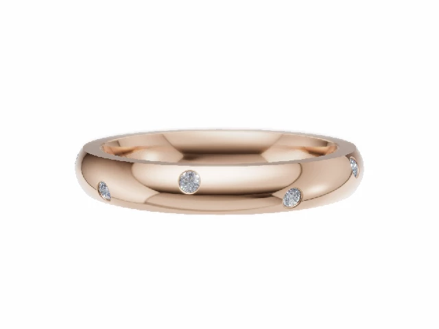 PREMIERE 3.0mm. Wide Diamond Scatter Wedding Ring  0.10cts. Round Diamonds 100% Recycled, Hallmarked 18ct. Rose Gold