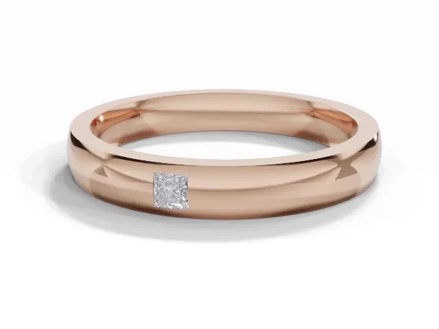 <strong>LUXURY</strong><br />3.0mm. Wide<br />Single Diamond Wedding Ring<br /> Princess-Cut Diamond<br />100% Recycled, Hallmarked 18ct. Rose Gold <strong>LUXURY</strong><br />3.0mm. Wide<br />Single Diamond Wedding Ring<br /> Princess-Cut Diamond<br />100% Recycled, Hallmarked 18ct. Rose Gold