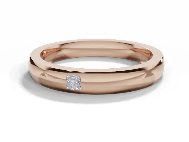 <strong>PREMIERE</strong><br />3.0mm. Wide<br />Single Diamond Wedding Ring<br /> Princess-Cut Diamond<br />100% Recycled, Hallmarked 18ct. Rose Gold <strong>PREMIERE</strong><br />3.0mm. Wide<br />Single Diamond Wedding Ring<br /> Princess-Cut Diamond<br />100% Recycled, Hallmarked 18ct. Rose Gold