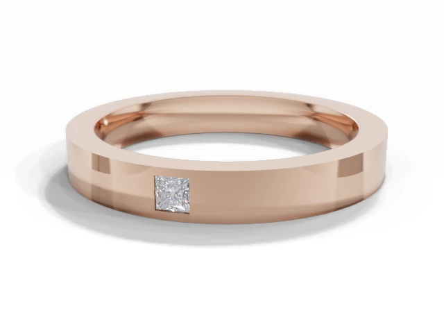 PREMIERE 3.0mm. Wide Single Diamond Wedding Ring   Princess-Cut Diamond 100% Recycled, Hallmarked 18ct. Rose Gold