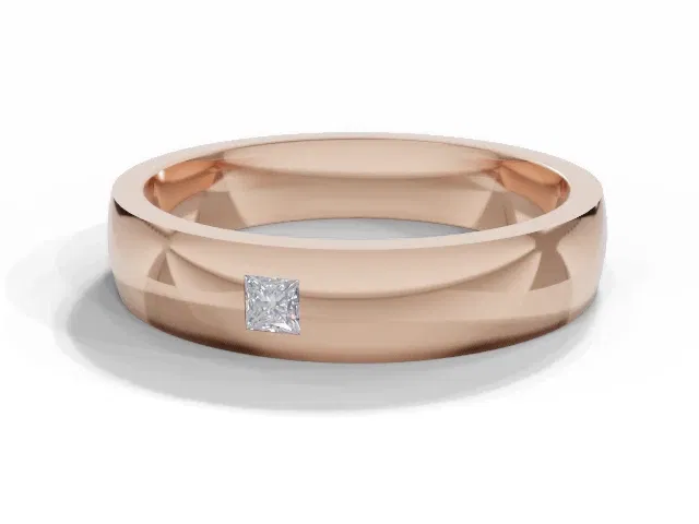 <strong>LUXURY</strong><br />4.0mm. Wide<br />Single Diamond Wedding Ring<br /> Princess-Cut Diamond<br />100% Recycled, Hallmarked 18ct. Rose Gold <strong>LUXURY</strong><br />4.0mm. Wide<br />Single Diamond Wedding Ring<br /> Princess-Cut Diamond<br />100% Recycled, Hallmarked 18ct. Rose Gold