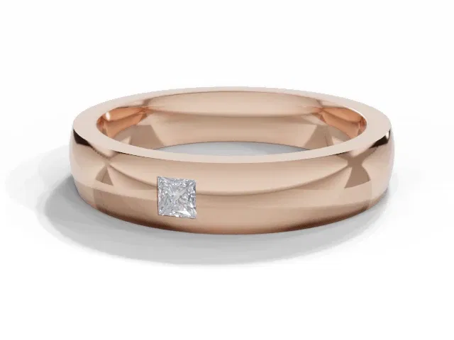 <strong>PREMIERE</strong><br />4.0mm. Wide<br />Single Diamond Wedding Ring<br /> Princess-Cut Diamond<br />100% Recycled, Hallmarked 18ct. Rose Gold <strong>PREMIERE</strong><br />4.0mm. Wide<br />Single Diamond Wedding Ring<br /> Princess-Cut Diamond<br />100% Recycled, Hallmarked 18ct. Rose Gold