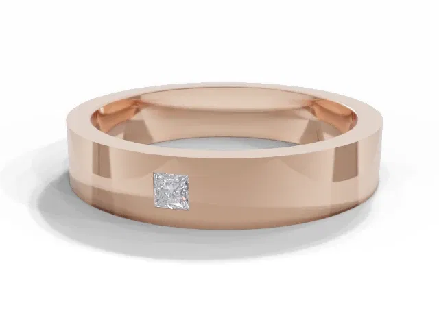 <strong>LUXURY</strong><br />4.0mm. Wide<br />Single Diamond Wedding Ring<br /> Princess-Cut Diamond<br />100% Recycled, Hallmarked 18ct. Rose Gold <strong>LUXURY</strong><br />4.0mm. Wide<br />Single Diamond Wedding Ring<br /> Princess-Cut Diamond<br />100% Recycled, Hallmarked 18ct. Rose Gold