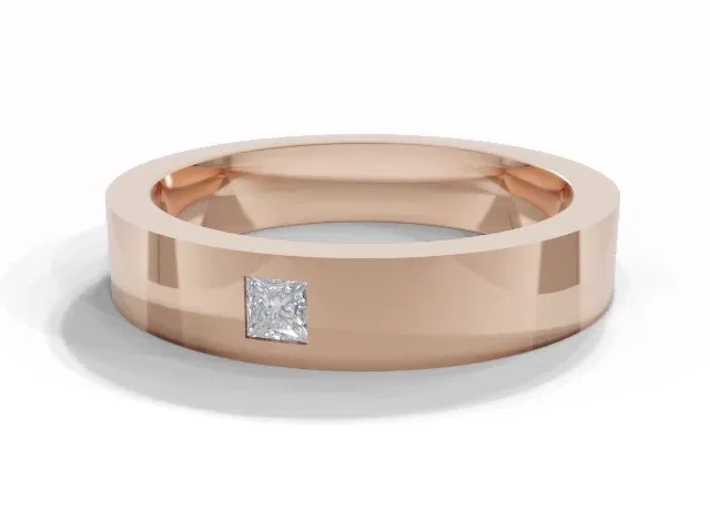 <strong>PREMIERE</strong><br />4.0mm. Wide<br />Single Diamond Wedding Ring<br /> Princess-Cut Diamond<br />100% Recycled, Hallmarked 18ct. Rose Gold <strong>PREMIERE</strong><br />4.0mm. Wide<br />Single Diamond Wedding Ring<br /> Princess-Cut Diamond<br />100% Recycled, Hallmarked 18ct. Rose Gold