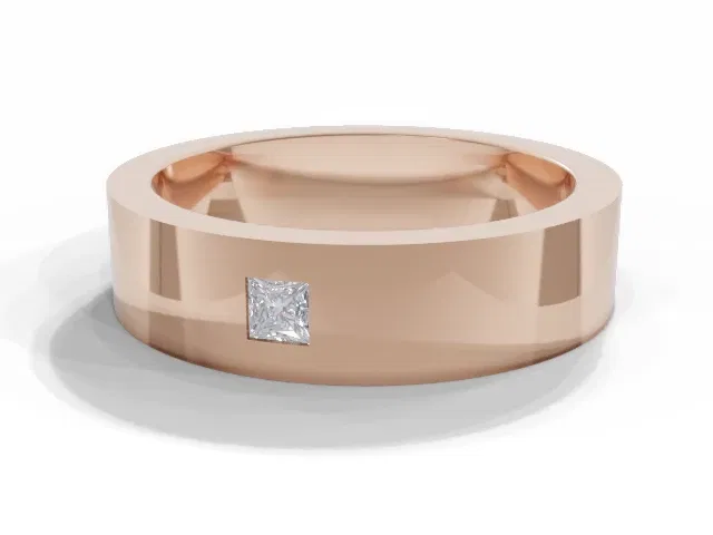 <strong>PREMIERE</strong><br />5.0mm. Wide<br />Single Diamond Wedding Ring<br /> Princess-Cut Diamond<br />100% Recycled, Hallmarked 18ct. Rose Gold <strong>PREMIERE</strong><br />5.0mm. Wide<br />Single Diamond Wedding Ring<br /> Princess-Cut Diamond<br />100% Recycled, Hallmarked 18ct. Rose Gold
