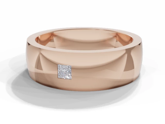 PREMIERE 6.0mm. Wide Single Diamond Wedding Ring   Princess-Cut Diamond 100% Recycled, Hallmarked 18ct. Rose Gold