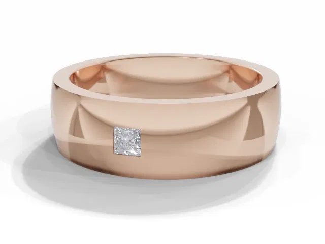 <strong>PREMIERE</strong><br />6.0mm. Wide<br />Single Diamond Wedding Ring<br /> Princess-Cut Diamond<br />100% Recycled, Hallmarked 18ct. Rose Gold <strong>PREMIERE</strong><br />6.0mm. Wide<br />Single Diamond Wedding Ring<br /> Princess-Cut Diamond<br />100% Recycled, Hallmarked 18ct. Rose Gold