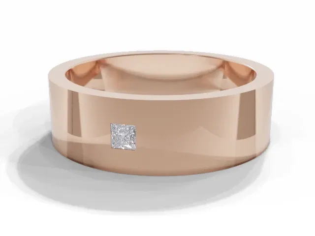 <strong>LUXURY</strong><br />6.0mm. Wide<br />Single Diamond Wedding Ring<br /> Princess-Cut Diamond<br />100% Recycled, Hallmarked 18ct. Rose Gold <strong>LUXURY</strong><br />6.0mm. Wide<br />Single Diamond Wedding Ring<br /> Princess-Cut Diamond<br />100% Recycled, Hallmarked 18ct. Rose Gold