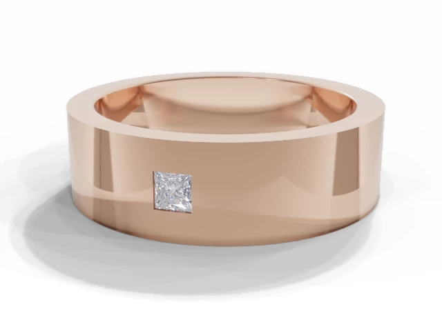 PREMIERE 6.0mm. Wide Single Diamond Wedding Ring   Princess-Cut Diamond 100% Recycled, Hallmarked 18ct. Rose Gold