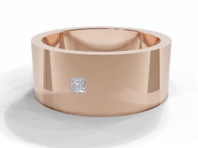 <strong>LUXURY</strong><br />8.0mm. Wide<br />Single Diamond Wedding Ring<br /> Princess-Cut Diamond<br />100% Recycled, Hallmarked 18ct. Rose Gold <strong>LUXURY</strong><br />8.0mm. Wide<br />Single Diamond Wedding Ring<br /> Princess-Cut Diamond<br />100% Recycled, Hallmarked 18ct. Rose Gold