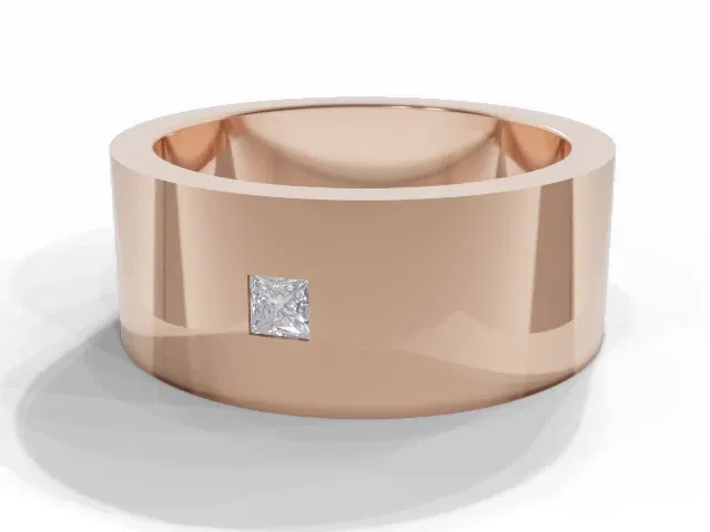 <strong>PREMIERE</strong><br />8.0mm. Wide<br />Single Diamond Wedding Ring<br /> Princess-Cut Diamond<br />100% Recycled, Hallmarked 18ct. Rose Gold <strong>PREMIERE</strong><br />8.0mm. Wide<br />Single Diamond Wedding Ring<br /> Princess-Cut Diamond<br />100% Recycled, Hallmarked 18ct. Rose Gold