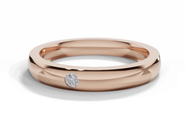 PREMIERE 3.0mm. Wide Single Diamond Wedding Ring   Round Diamond 100% Recycled, Hallmarked 18ct. Rose Gold