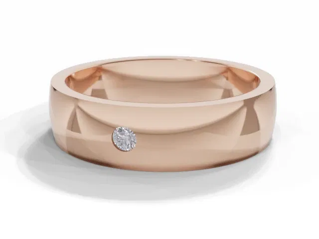 <strong>LUXURY</strong><br />5.0mm. Wide<br />Single Diamond Wedding Ring<br /> Round Diamond<br />100% Recycled, Hallmarked 18ct. Rose Gold <strong>LUXURY</strong><br />5.0mm. Wide<br />Single Diamond Wedding Ring<br /> Round Diamond<br />100% Recycled, Hallmarked 18ct. Rose Gold