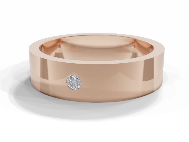 LUXURY 5.0mm. Wide Single Diamond Wedding Ring   Round Diamond 100% Recycled, Hallmarked 18ct. Rose Gold