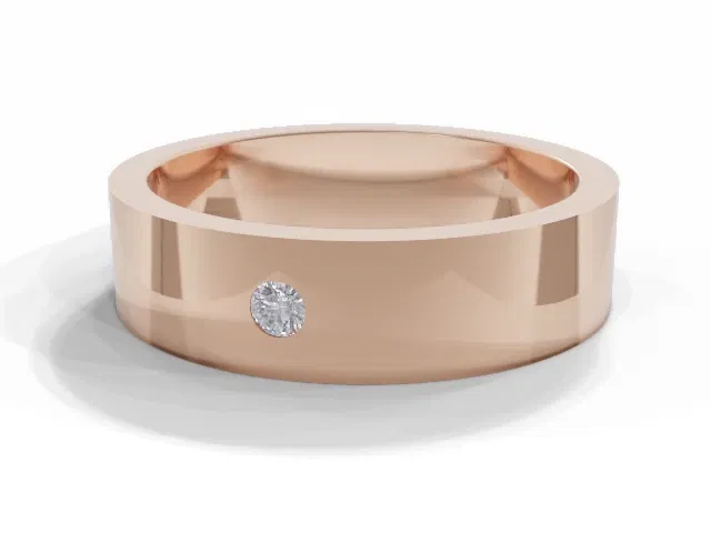 <strong>LUXURY</strong><br />5.0mm. Wide<br />Single Diamond Wedding Ring<br /> Round Diamond<br />100% Recycled, Hallmarked 18ct. Rose Gold <strong>LUXURY</strong><br />5.0mm. Wide<br />Single Diamond Wedding Ring<br /> Round Diamond<br />100% Recycled, Hallmarked 18ct. Rose Gold
