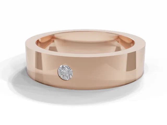 <strong>PREMIERE</strong><br />5.0mm. Wide<br />Single Diamond Wedding Ring<br /> Round Diamond<br />100% Recycled, Hallmarked 18ct. Rose Gold <strong>PREMIERE</strong><br />5.0mm. Wide<br />Single Diamond Wedding Ring<br /> Round Diamond<br />100% Recycled, Hallmarked 18ct. Rose Gold