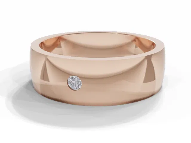 <strong>LUXURY</strong><br />6.0mm. Wide<br />Single Diamond Wedding Ring<br /> Round Diamond<br />100% Recycled, Hallmarked 18ct. Rose Gold <strong>LUXURY</strong><br />6.0mm. Wide<br />Single Diamond Wedding Ring<br /> Round Diamond<br />100% Recycled, Hallmarked 18ct. Rose Gold