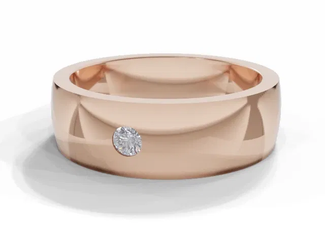 <strong>PREMIERE</strong><br />6.0mm. Wide<br />Single Diamond Wedding Ring<br /> Round Diamond<br />100% Recycled, Hallmarked 18ct. Rose Gold <strong>PREMIERE</strong><br />6.0mm. Wide<br />Single Diamond Wedding Ring<br /> Round Diamond<br />100% Recycled, Hallmarked 18ct. Rose Gold