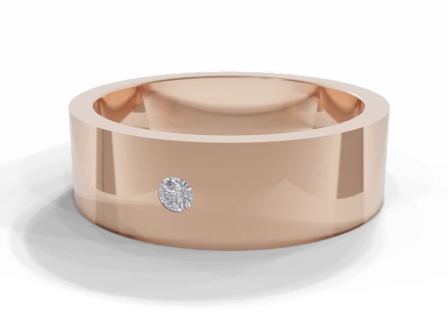 LUXURY 6.0mm. Wide Single Diamond Wedding Ring   Round Diamond 100% Recycled, Hallmarked 18ct. Rose Gold
