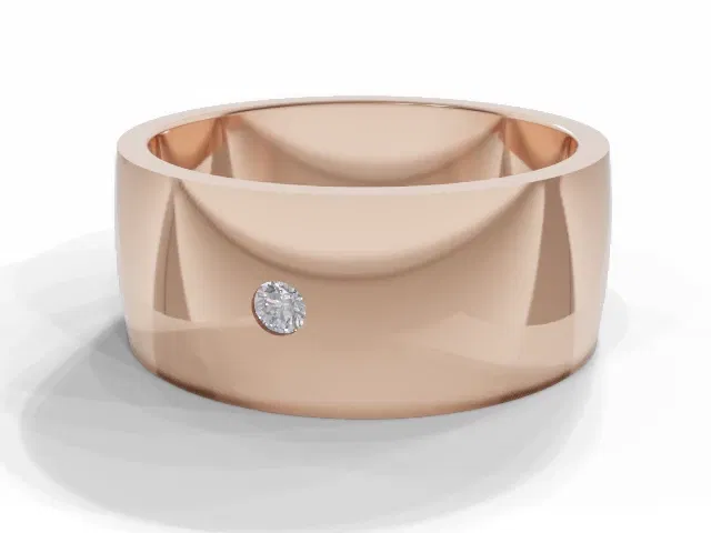 <strong>LUXURY</strong><br />8.0mm. Wide<br />Single Diamond Wedding Ring<br /> Round Diamond<br />100% Recycled, Hallmarked 18ct. Rose Gold <strong>LUXURY</strong><br />8.0mm. Wide<br />Single Diamond Wedding Ring<br /> Round Diamond<br />100% Recycled, Hallmarked 18ct. Rose Gold
