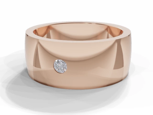 PREMIERE 8.0mm. Wide Single Diamond Wedding Ring   Round Diamond 100% Recycled, Hallmarked 18ct. Rose Gold