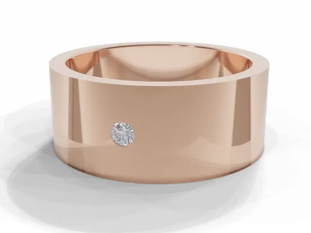<strong>LUXURY</strong><br />8.0mm. Wide<br />Single Diamond Wedding Ring<br /> Round Diamond<br />100% Recycled, Hallmarked 18ct. Rose Gold <strong>LUXURY</strong><br />8.0mm. Wide<br />Single Diamond Wedding Ring<br /> Round Diamond<br />100% Recycled, Hallmarked 18ct. Rose Gold