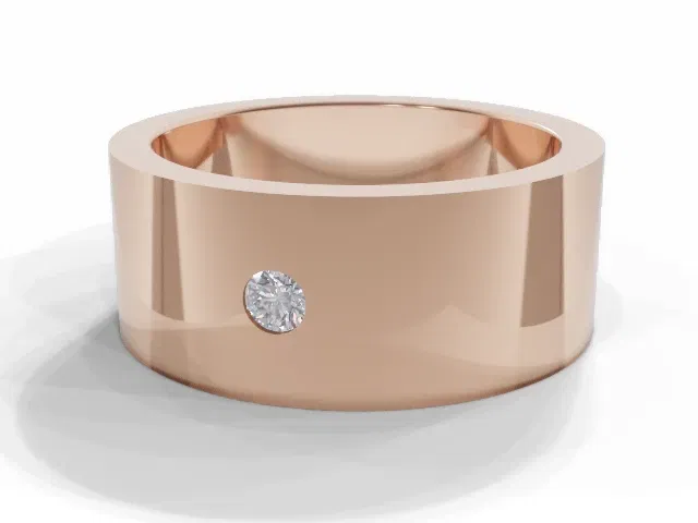 <strong>PREMIERE</strong><br />8.0mm. Wide<br />Single Diamond Wedding Ring<br /> Round Diamond<br />100% Recycled, Hallmarked 18ct. Rose Gold <strong>PREMIERE</strong><br />8.0mm. Wide<br />Single Diamond Wedding Ring<br /> Round Diamond<br />100% Recycled, Hallmarked 18ct. Rose Gold