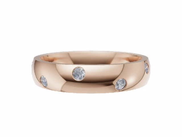 LUXURY 4.0mm. Wide Diamond Scatter Wedding Ring  0.25cts. Round Diamonds 100% Recycled, Hallmarked 18ct. Rose Gold