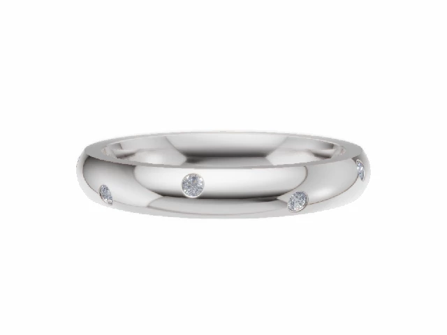 PREMIERE 3.0mm. Wide Diamond Scatter Wedding Ring  0.10cts. Round Diamonds 100% Recycled, Hallmarked 18ct. White Gold