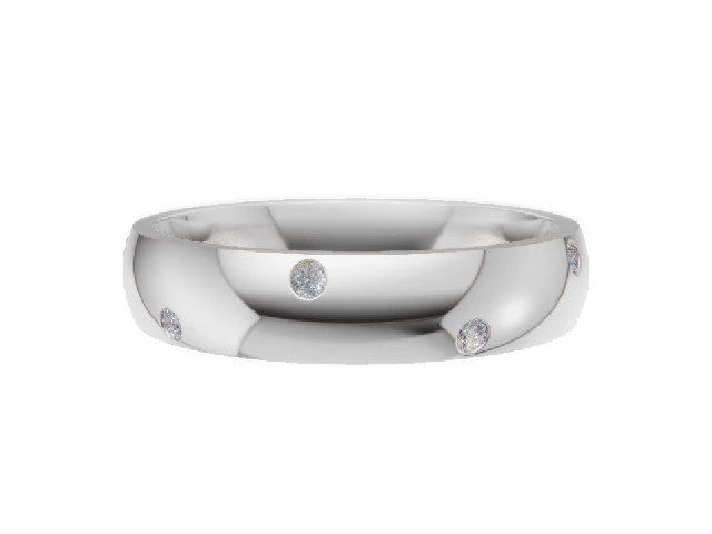 LUXURY 4.0mm. Wide Diamond Scatter Wedding Ring  0.10cts. Round Diamonds 100% Recycled, Hallmarked 18ct. White Gold